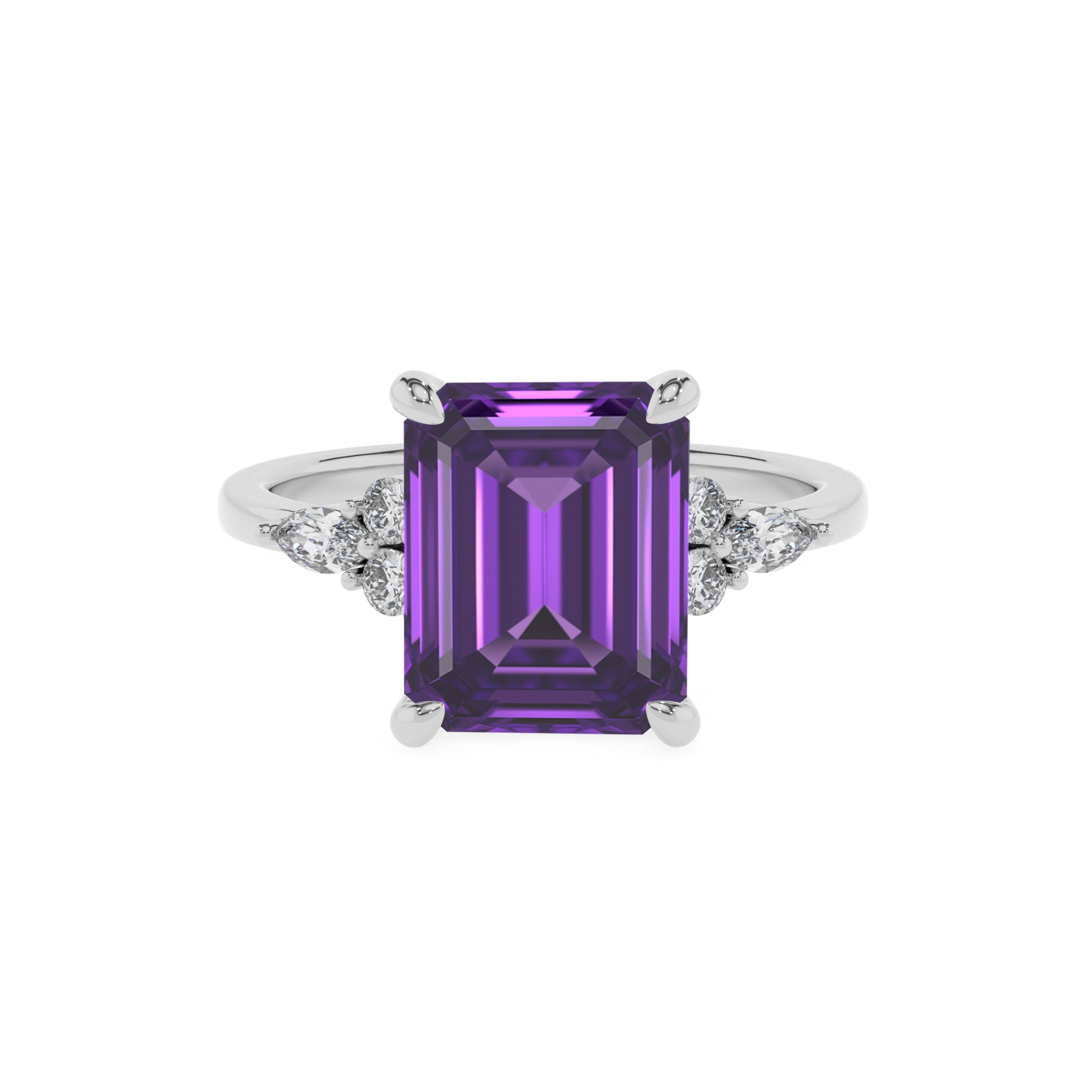 lab grown amethyst emerald solitaire engagement ring