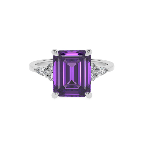 lab grown amethyst emerald solitaire engagement ring