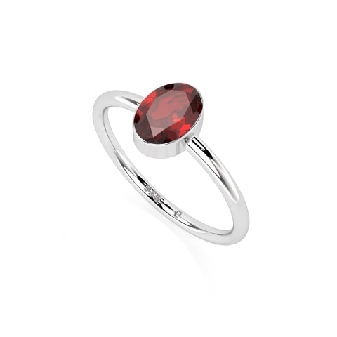 red garnet oval cut stackable bezel-set ring