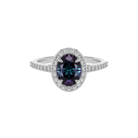 lab grown alexandrite oval half eterity halo solitaire engagement ring