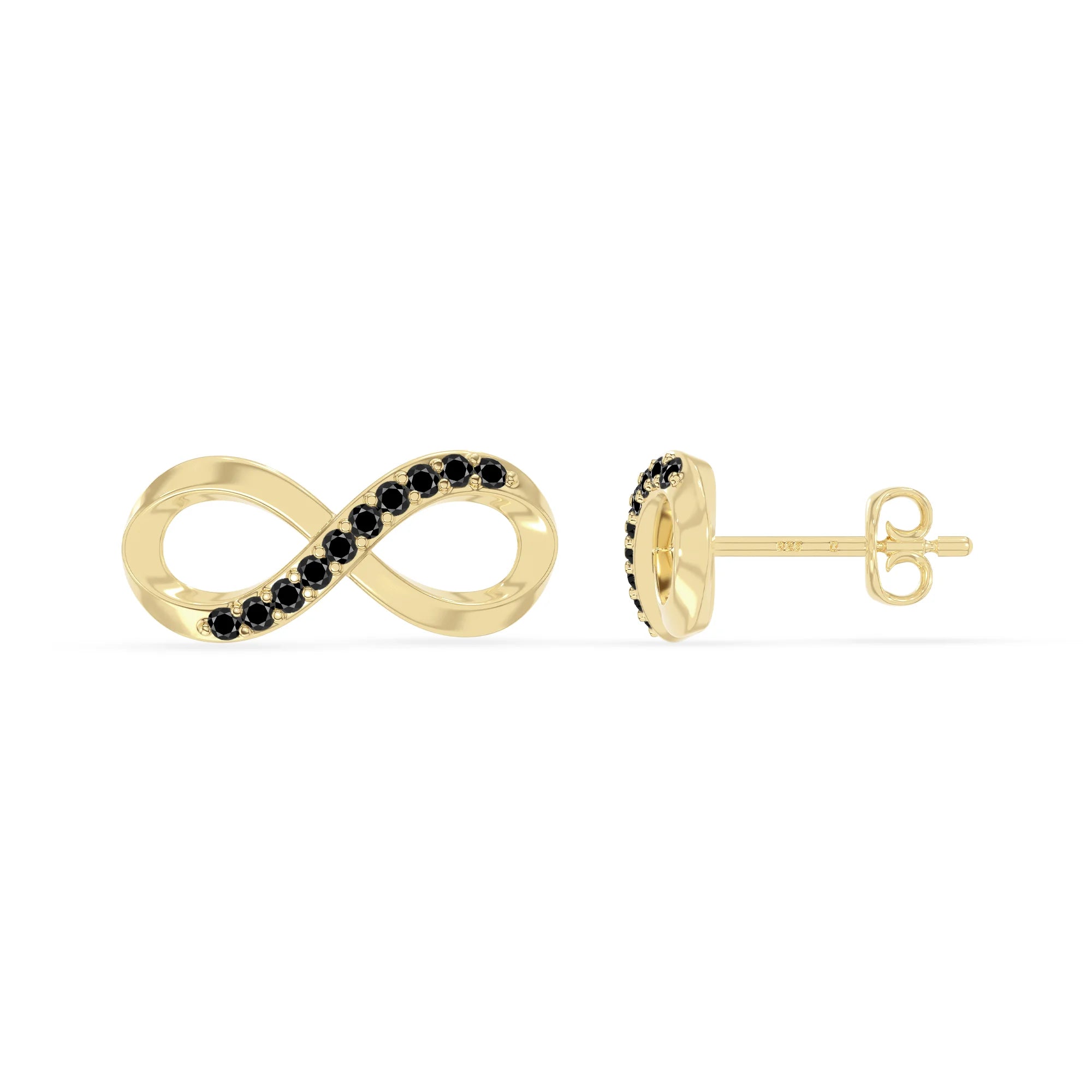 natural black-onyx infinity stud earrings in yellow gold vermeil 
