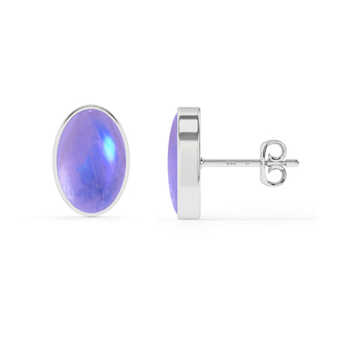 natural purple moonstone oval shape stud earrings