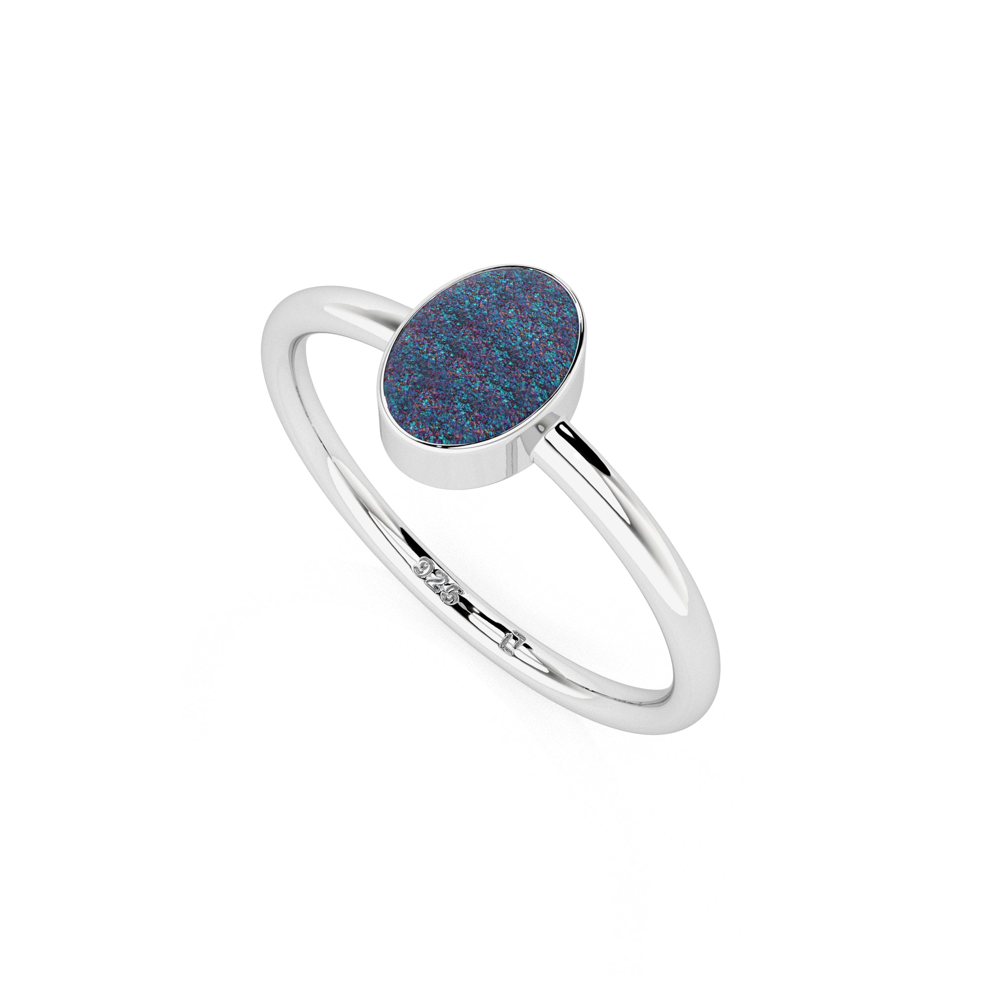 titanium druzy oval cab stackable bezel-set ring