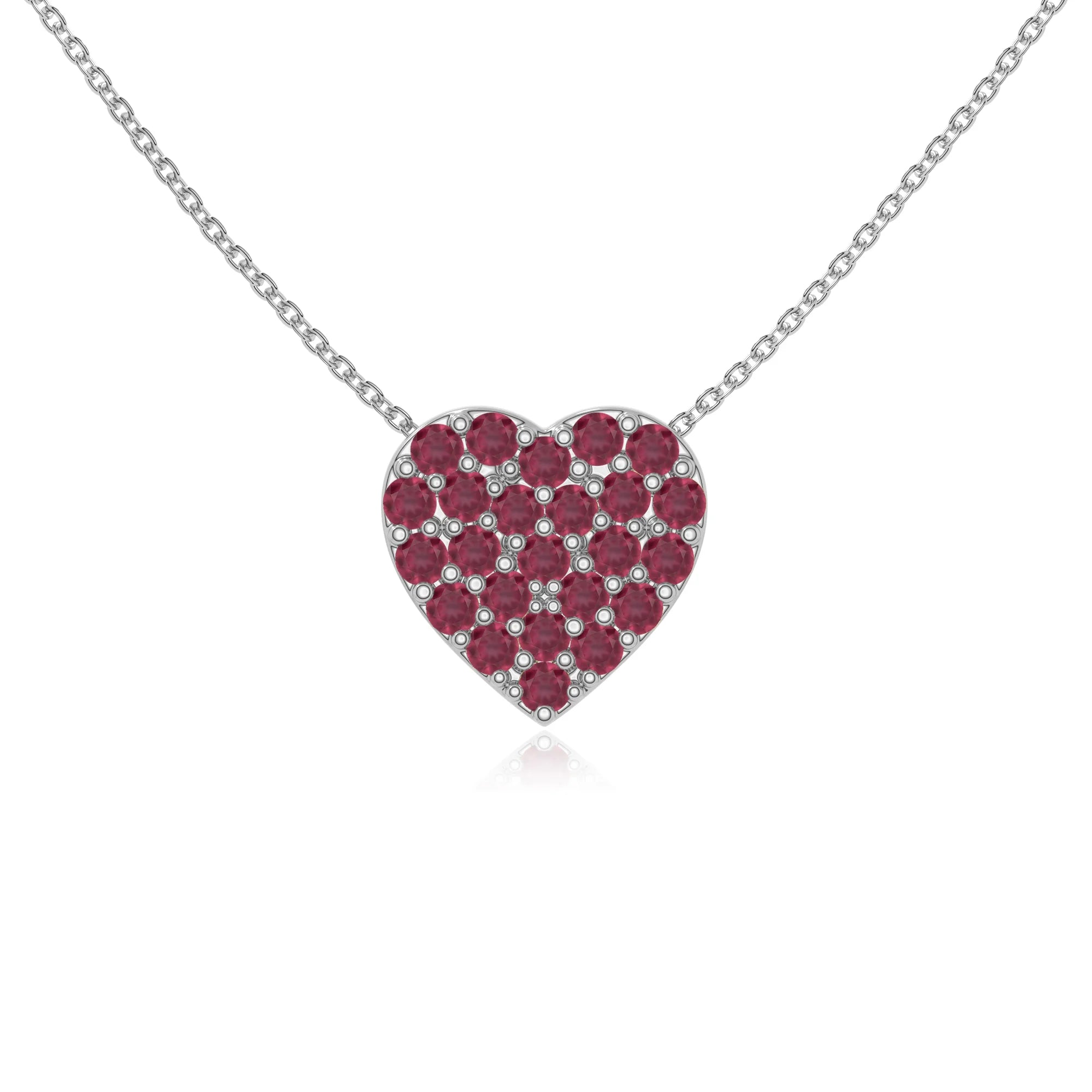 natural ruby studded heart necklaces in sterling silver 