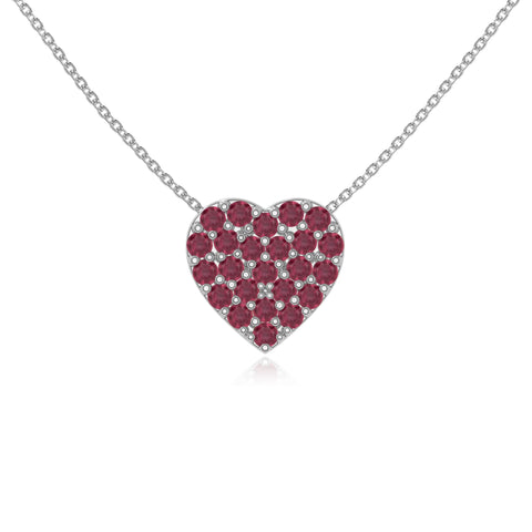 natural ruby studded heart necklaces in sterling silver 