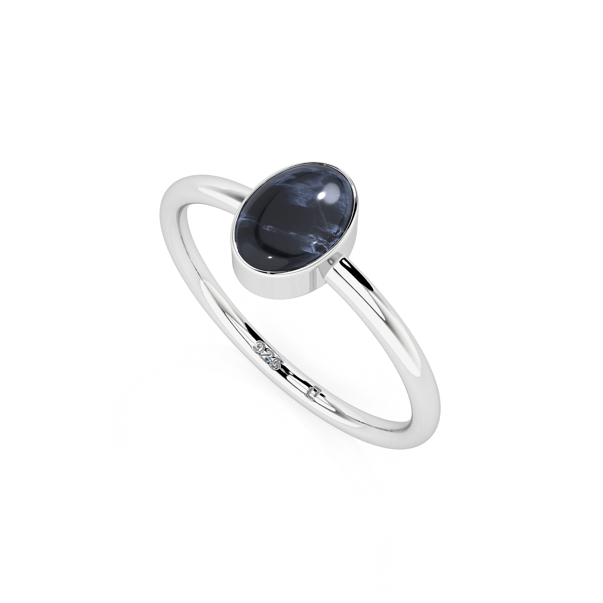 pietersite oval cab stackable bezel-set ring