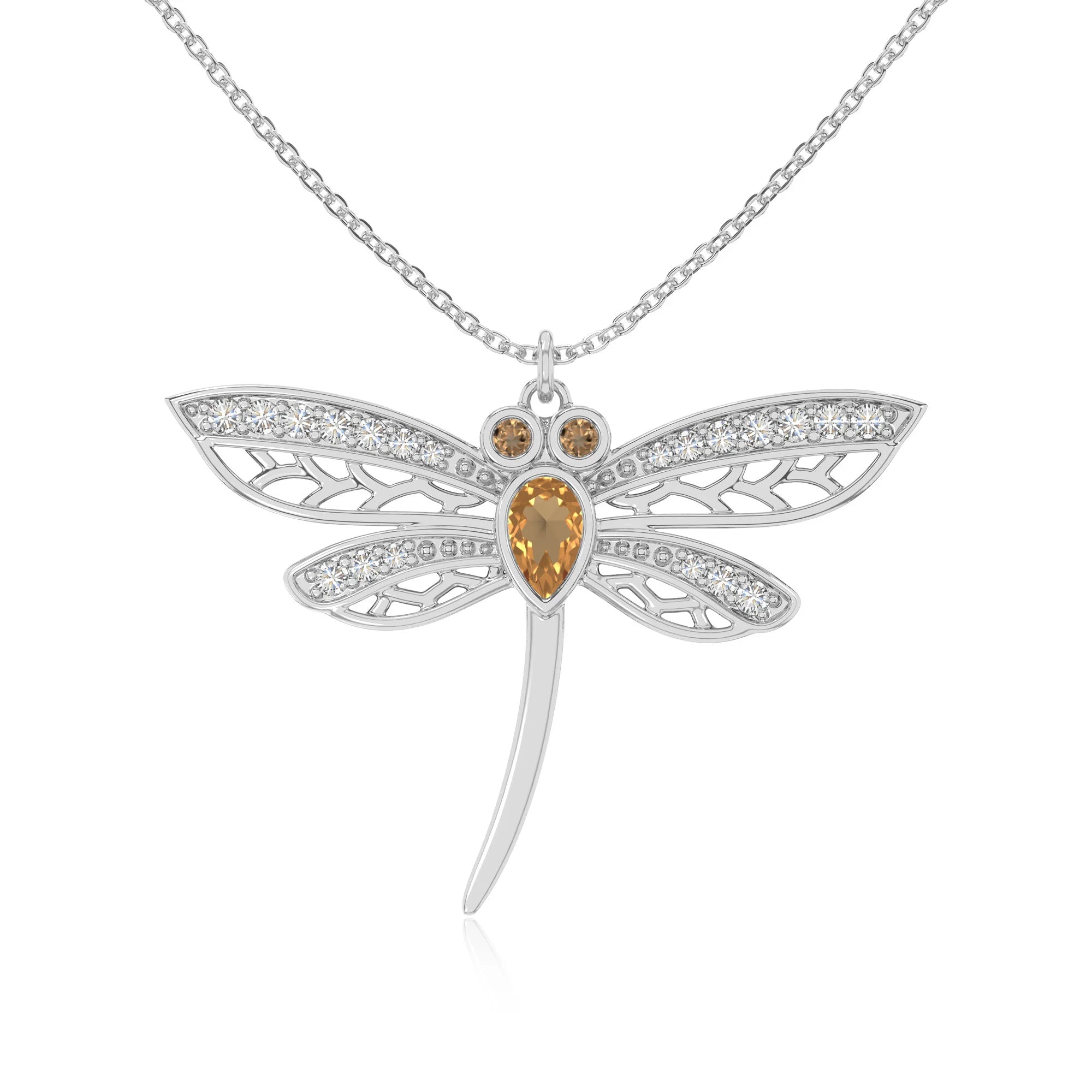 natural citrine dragonfly necklaces in sterling silver 
