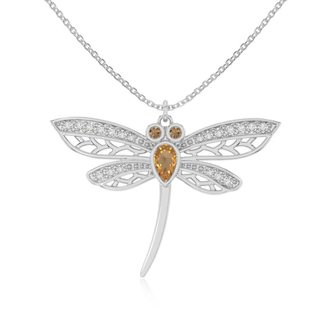 natural citrine dragonfly necklaces in sterling silver 