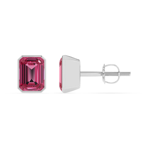 natural pink tourmaline emerald cut stud earrings 