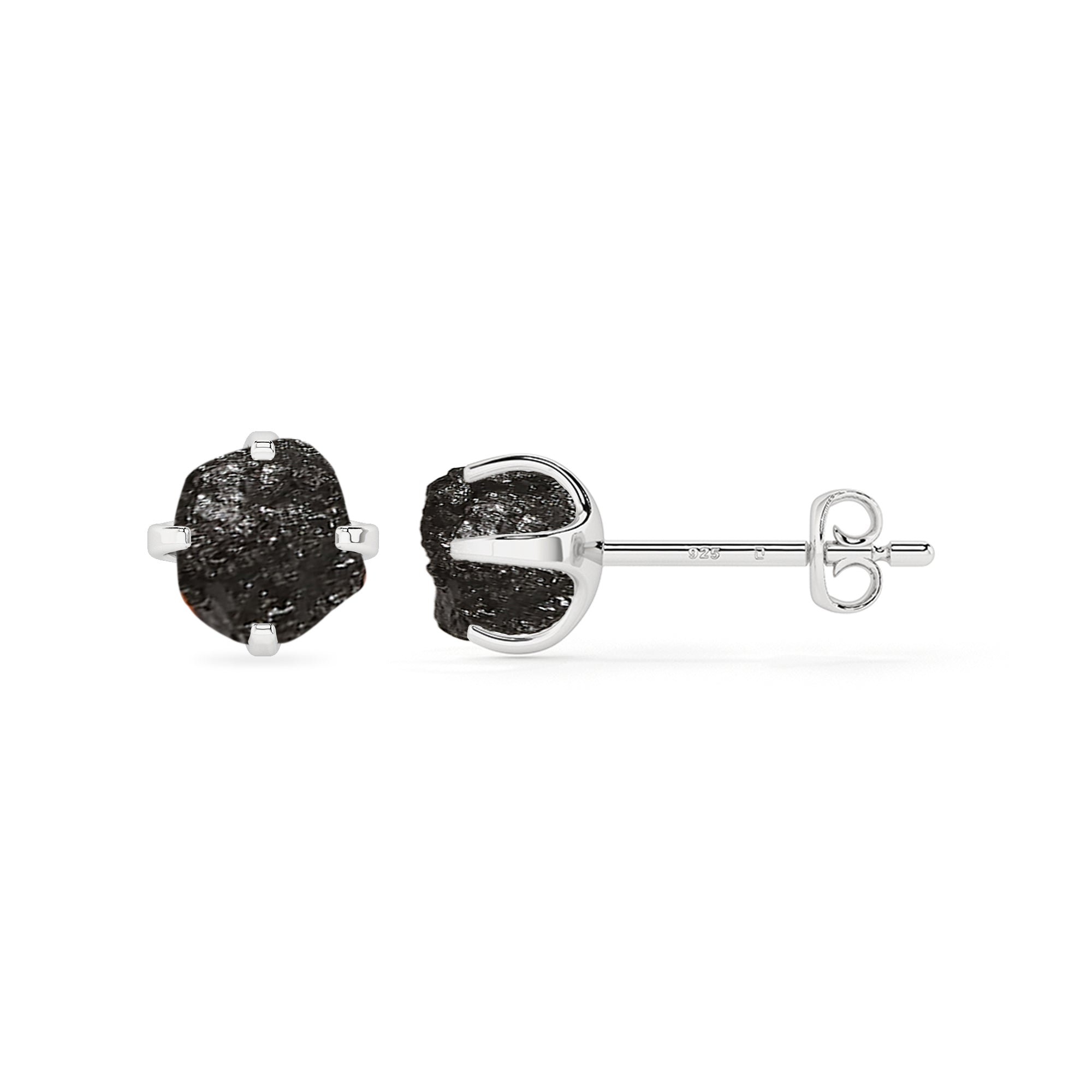 natural black tourmaline rough shape stud earrings