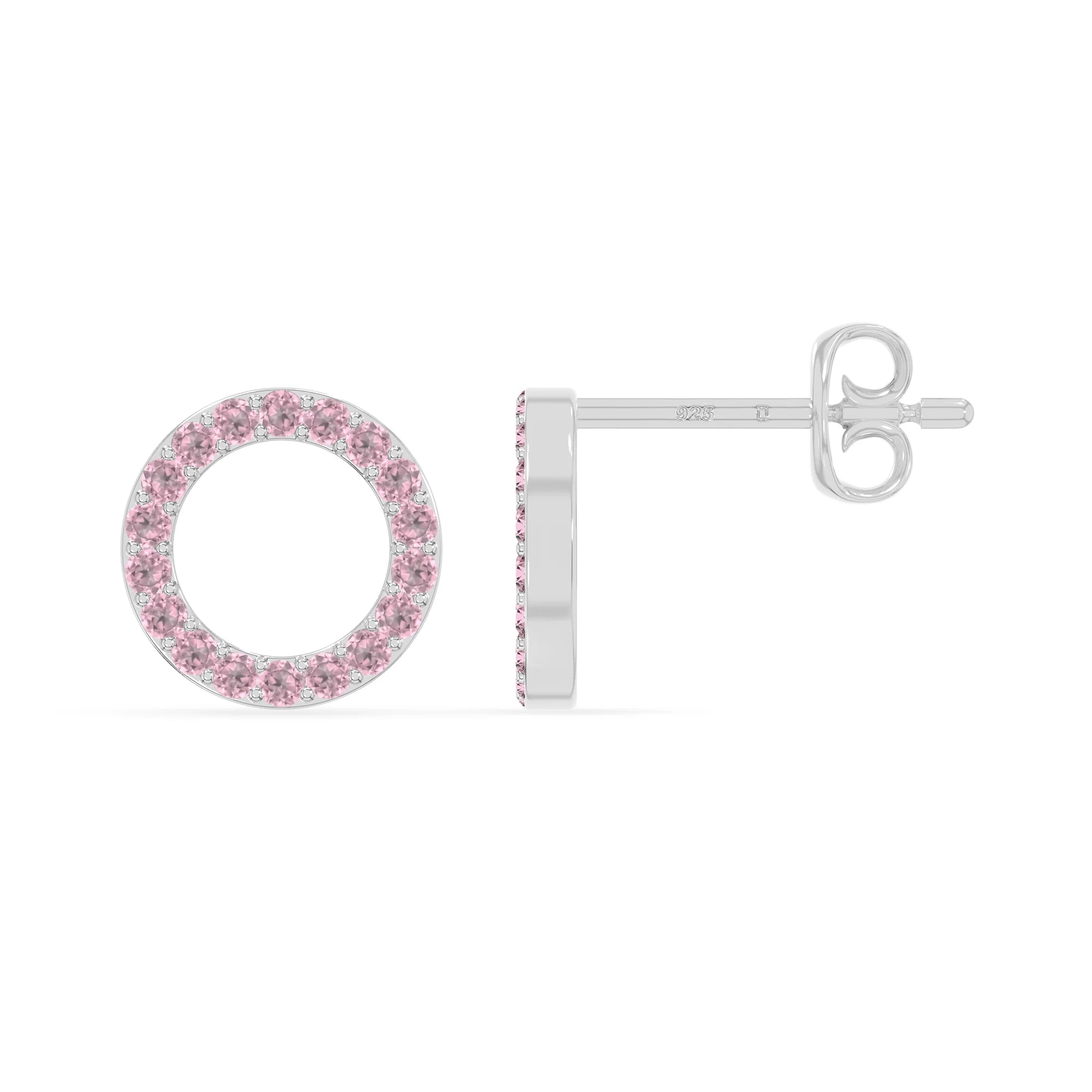 natural pink-tourmaline circle stud earrings in sterling silver 
