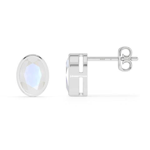 natural rainbow moonstone oval shape stud earrings