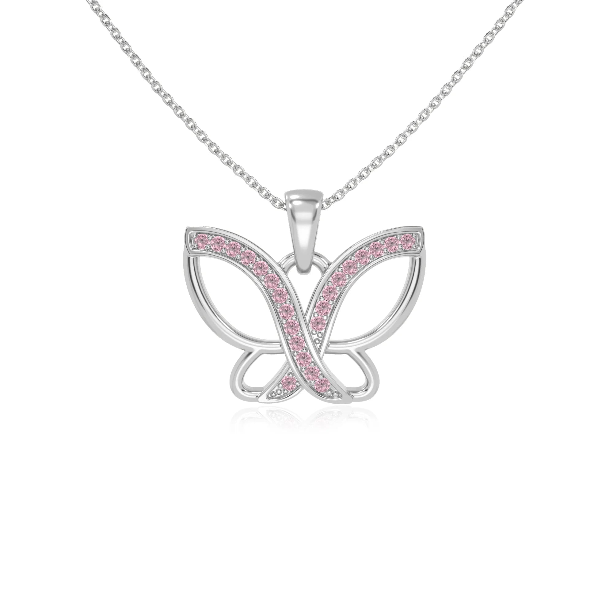 natural pink-tourmaline butterfly necklaces in sterling silver 