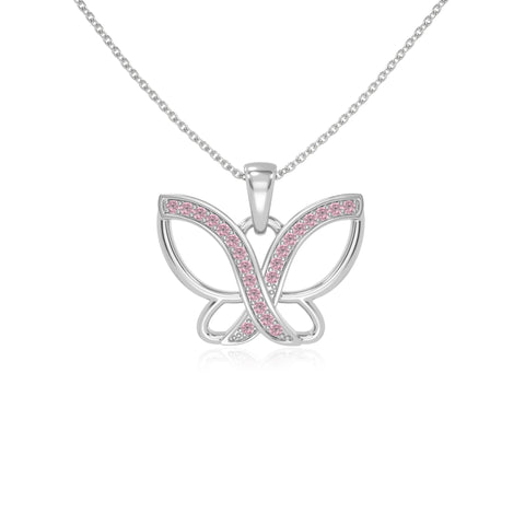 natural pink-tourmaline butterfly necklaces in sterling silver 