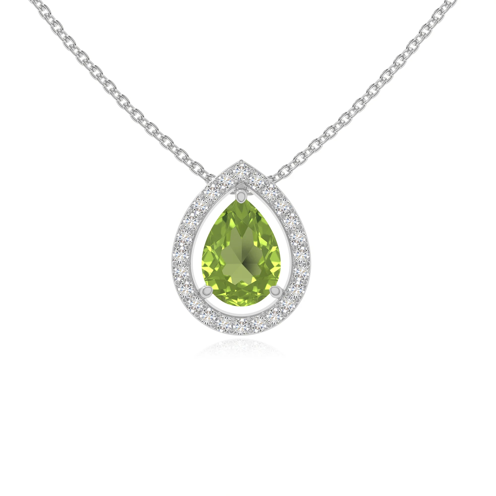 peridot solitaire halo necklaces in sterling silver 