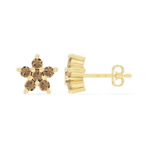 natural citrine flower stud earrings in yellow gold vermeil 