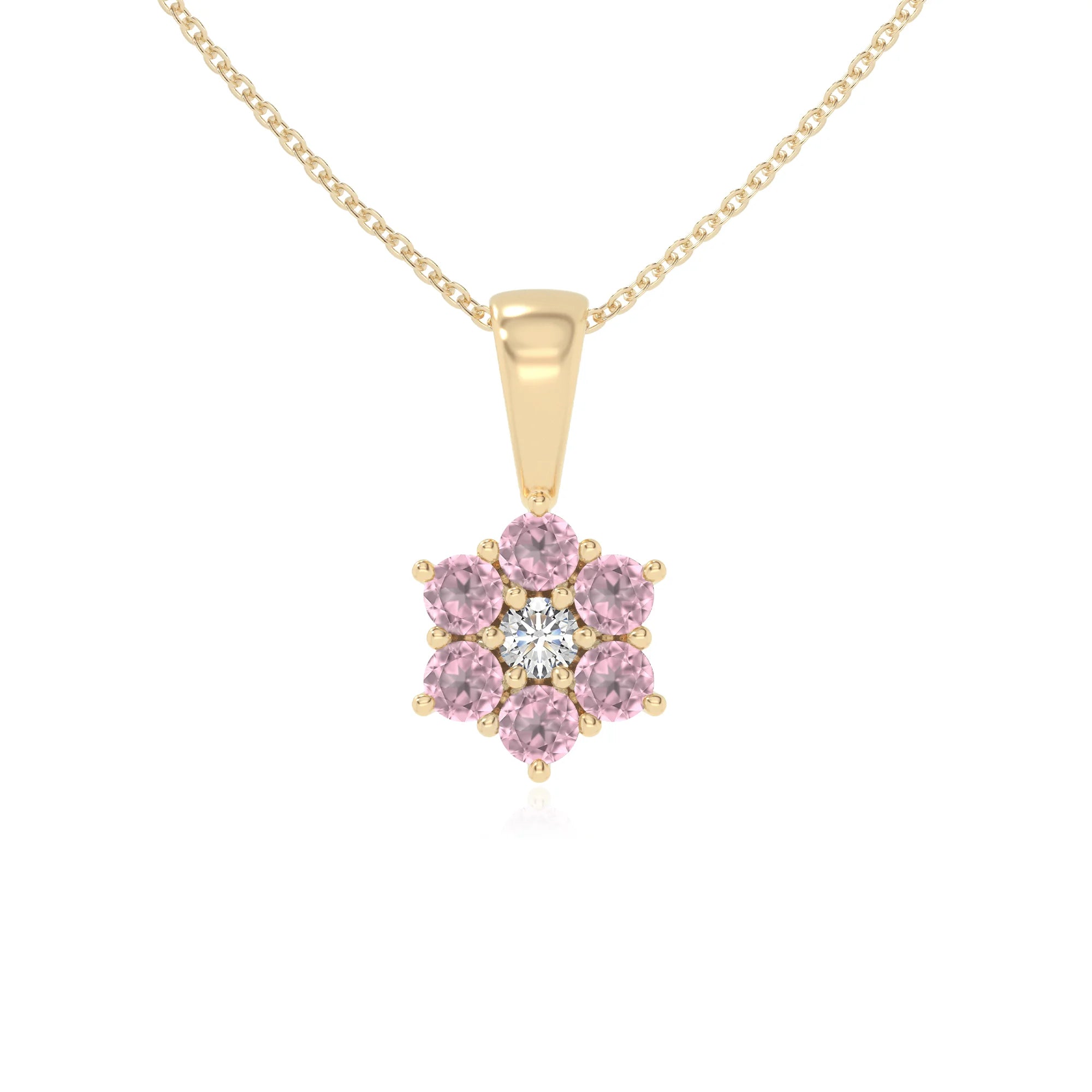 natural pink-tourmaline flower necklaces in yellow gold vermeil 