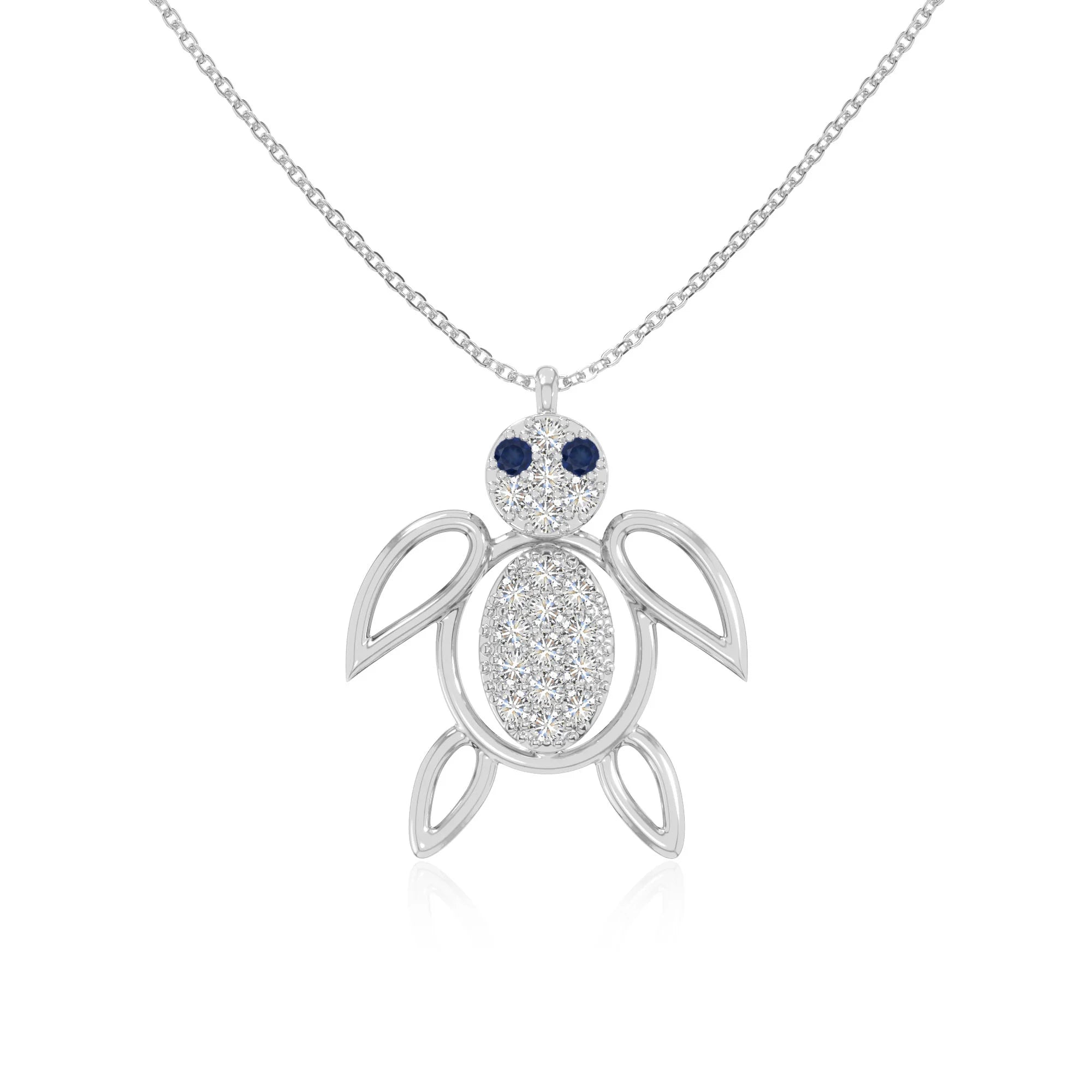 natural blue-sapphire turtle necklaces in sterling silver 