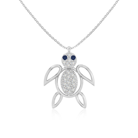 natural blue-sapphire turtle necklaces in sterling silver 