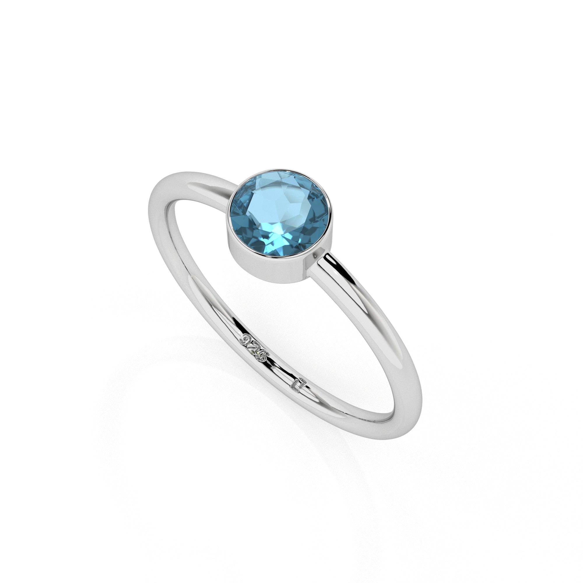 swiss blue topaz round cut stackable bezel-set ring