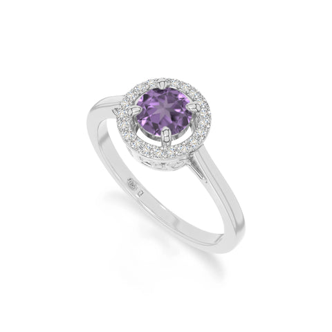 natural amethyst solitaire halo engagement rings in sterling silver 