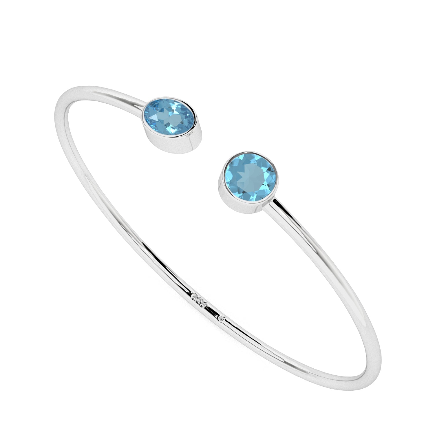 natural swiss-blue-topaz round-oval shape 2-stone twister bracelet