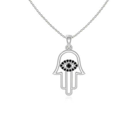natural black-onyx evil eye hamsa hand necklaces in sterling silver 