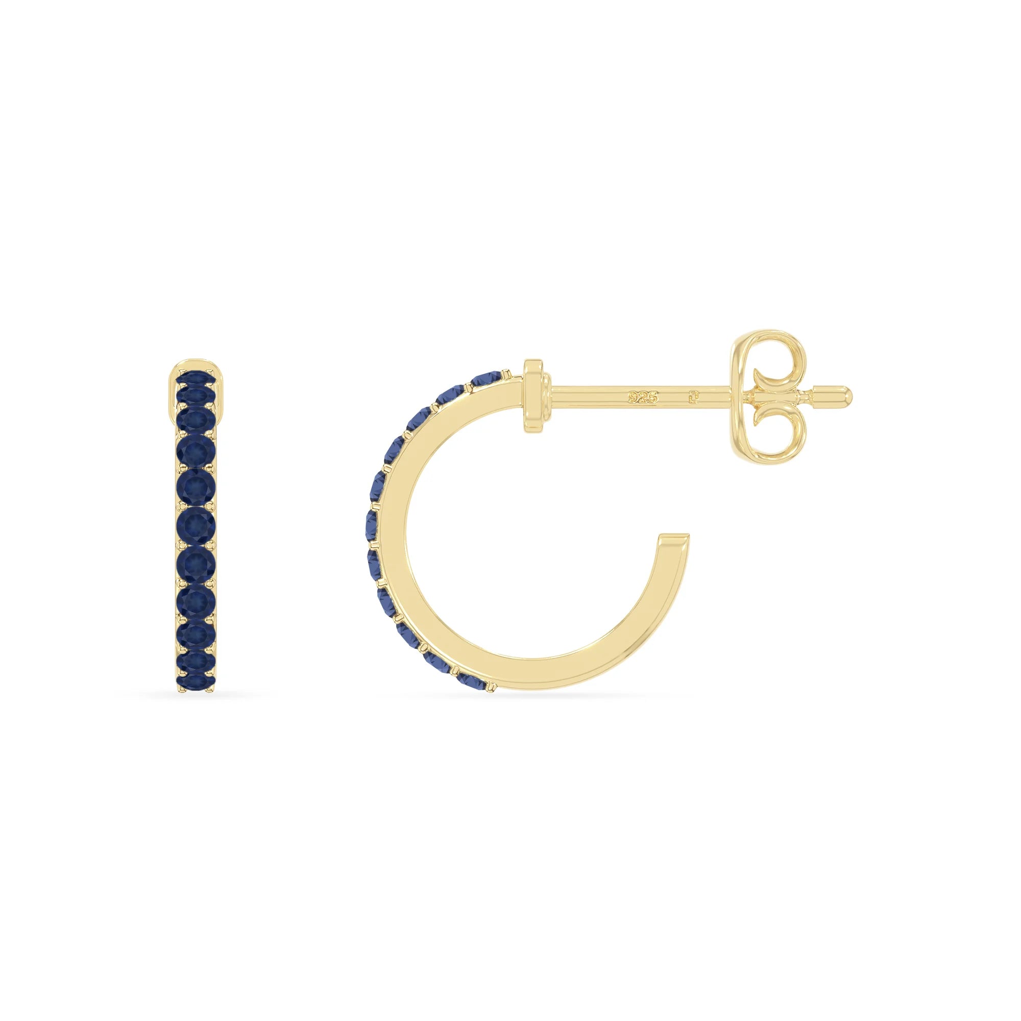 natural blue-sapphire hoop earrings in yellow gold vermeil 