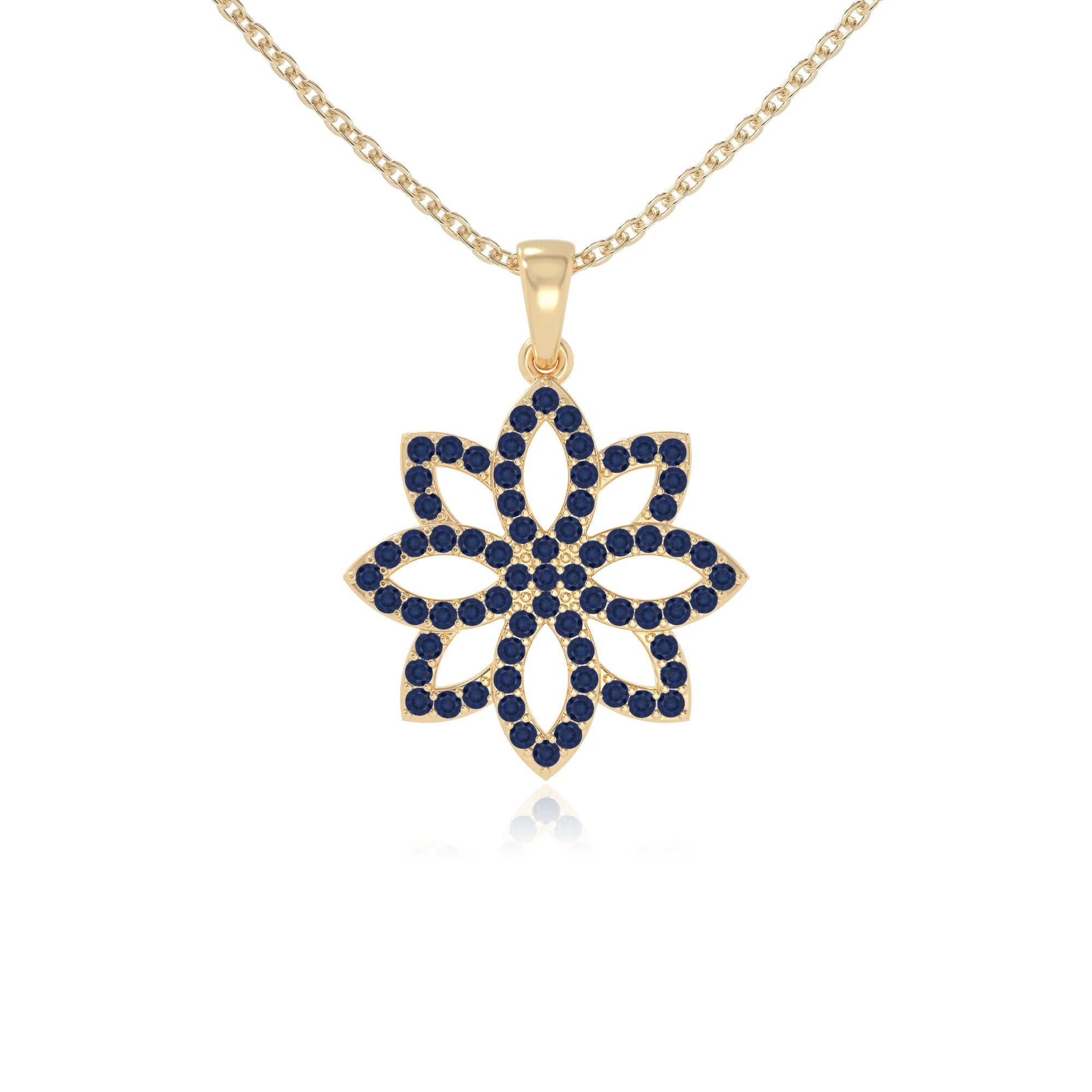 natural blue-sapphire flower necklaces in yellow gold vermeil 