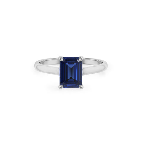 lab grown blue sapphire emerald solitaire engagement ring