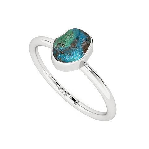 chrysocolla rough shape stackable bezel-set ring