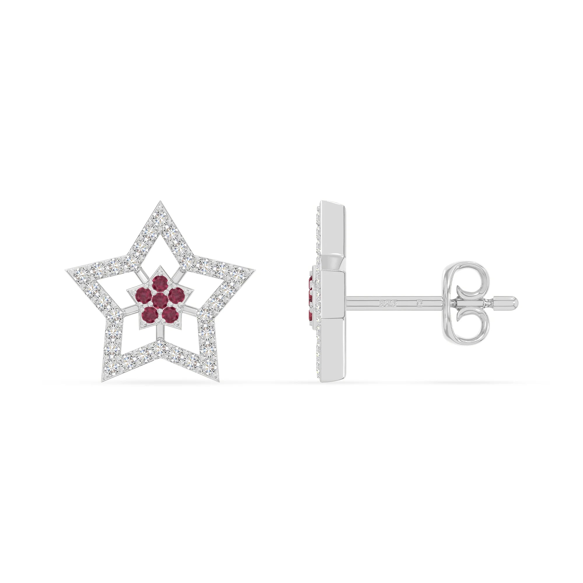 natural ruby star stud earrings in sterling silver 