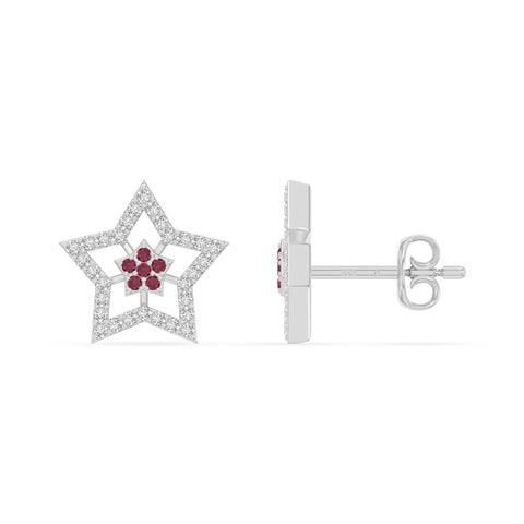 natural ruby star stud earrings in sterling silver 