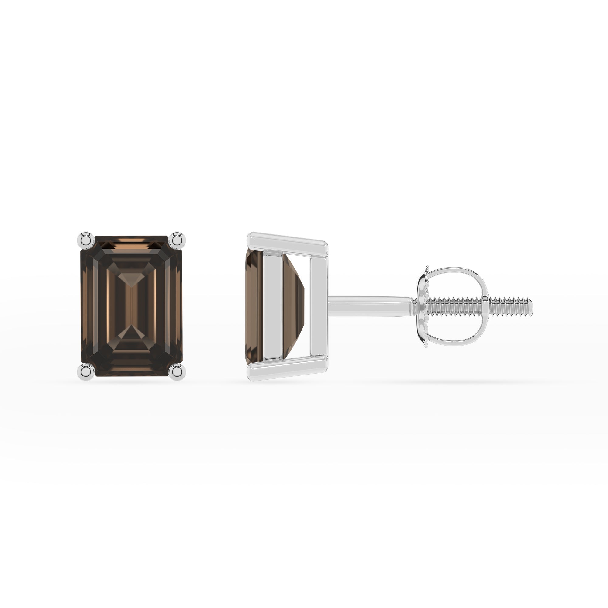 natural smoky quartz emerald cut stud earrings 