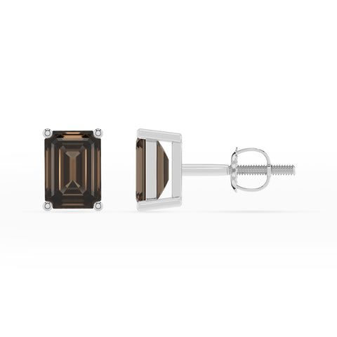 natural smoky quartz emerald cut stud earrings 