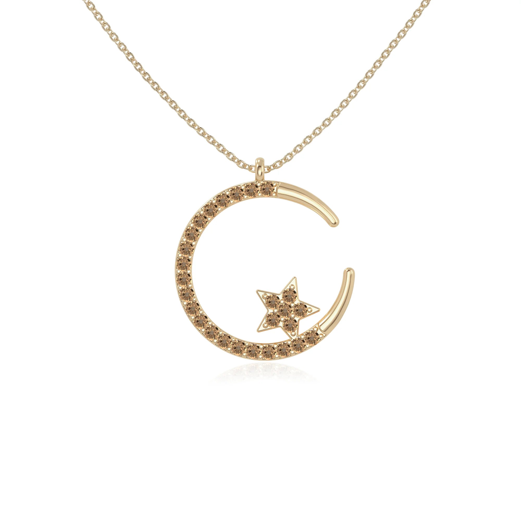 natural citrine moon & star necklaces in yellow gold vermeil 