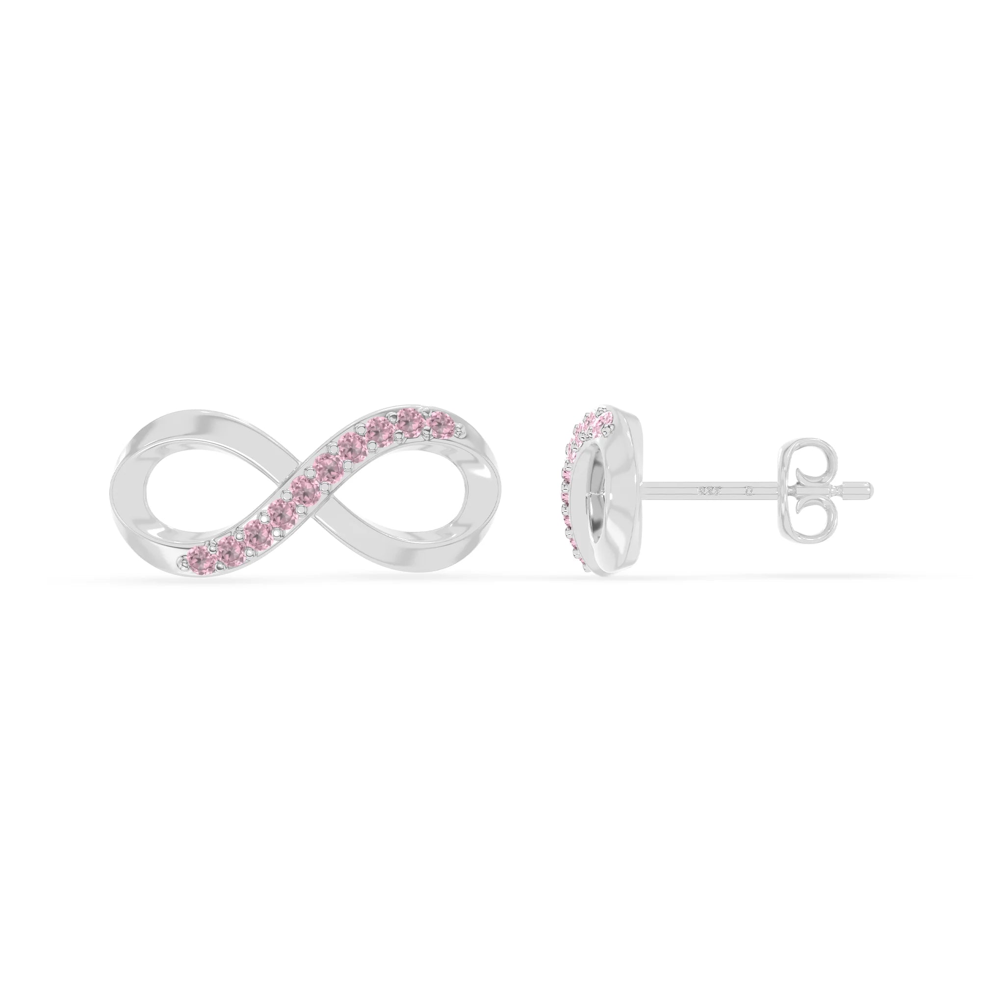 natural pink-tourmaline infinity stud earrings in sterling silver 