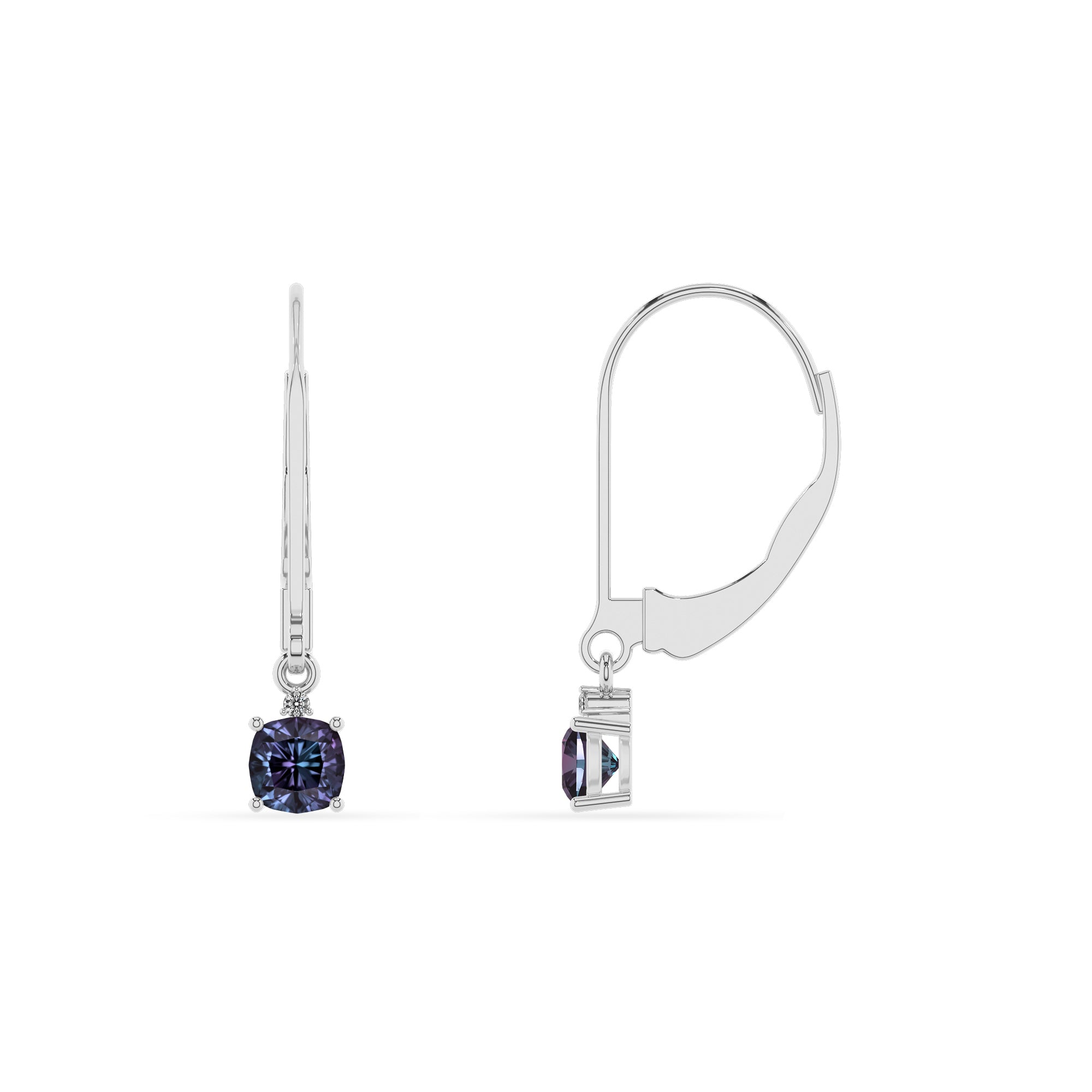 lab grown alexandrite cushion dangle earrings with moissanite 