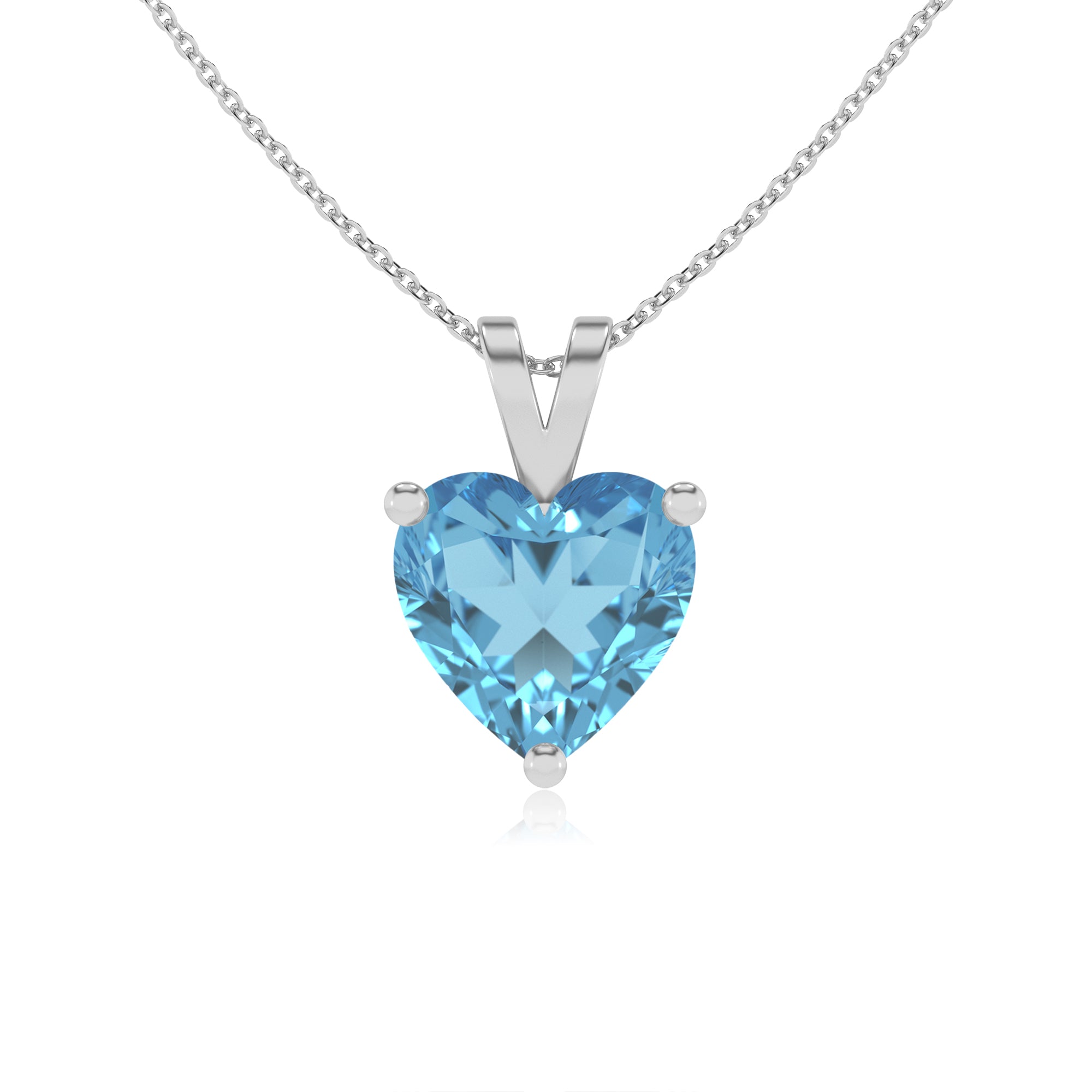 natural swiss blue topaz heart shape solitaire v-bale pendant necklace