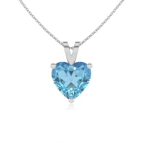 natural swiss blue topaz heart shape solitaire v-bale pendant necklace