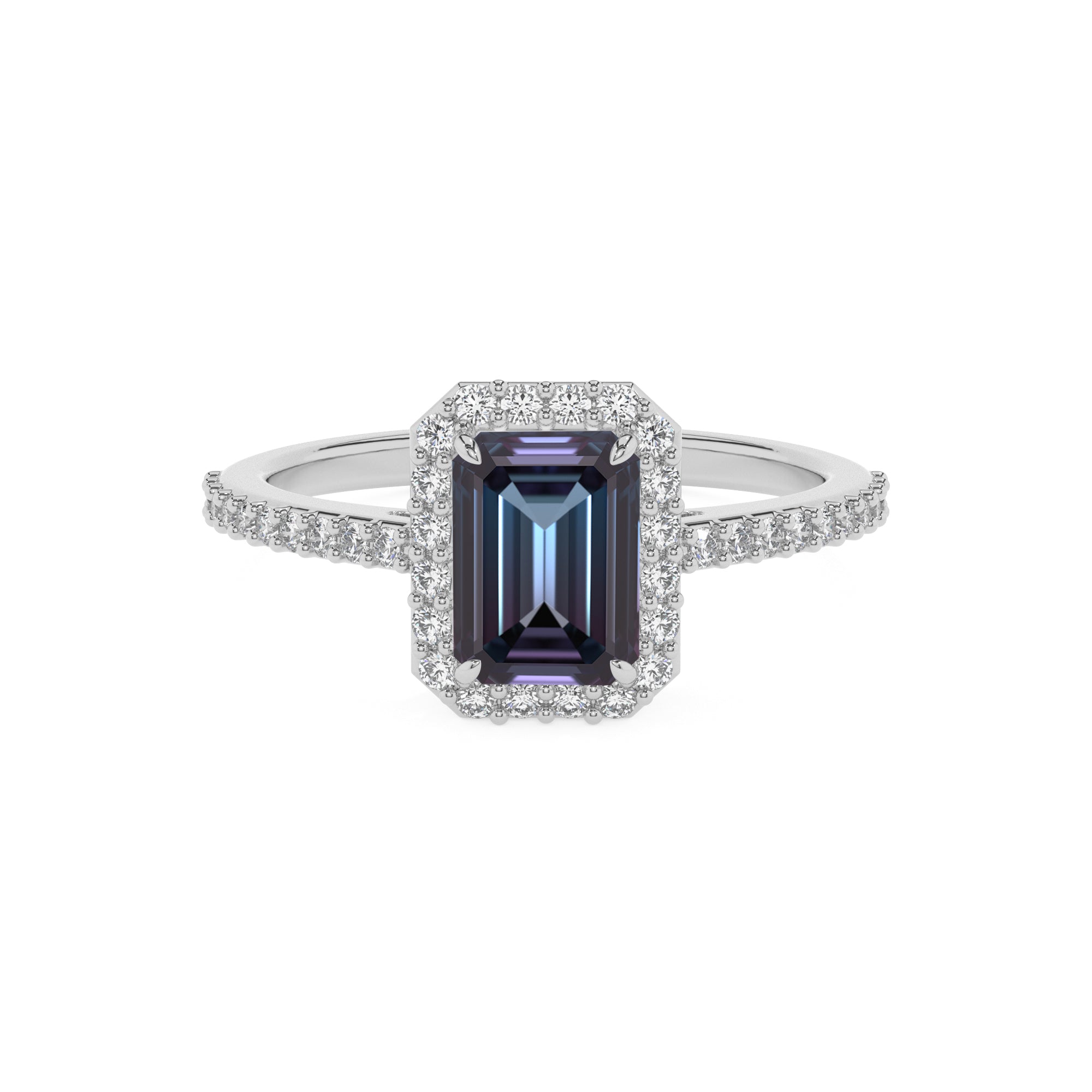 lab grown alexandrite emerald half eterity halo solitaire engagement ring