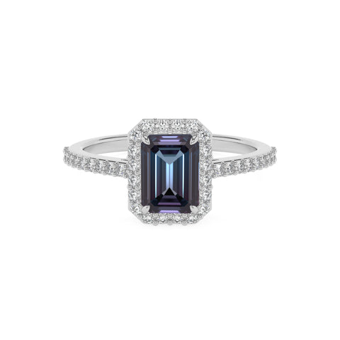 lab grown alexandrite emerald half eterity halo solitaire engagement ring