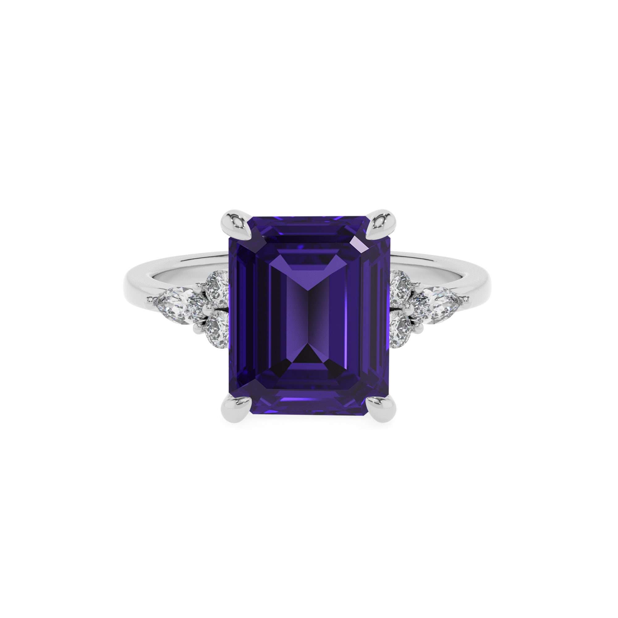 lab-grown tanzanite emerald solitaire engagement ring