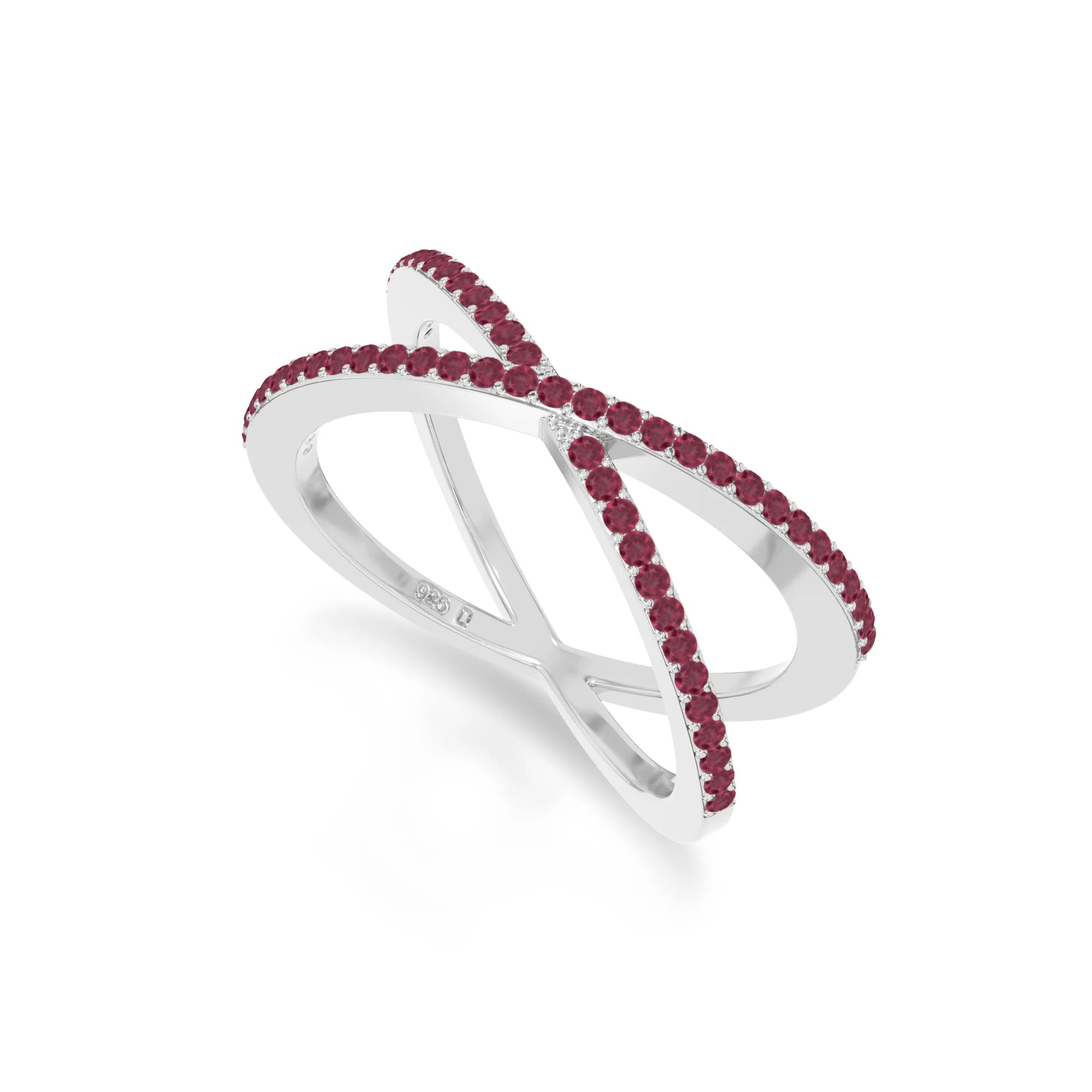natural ruby criss cross band rings in sterling silver 