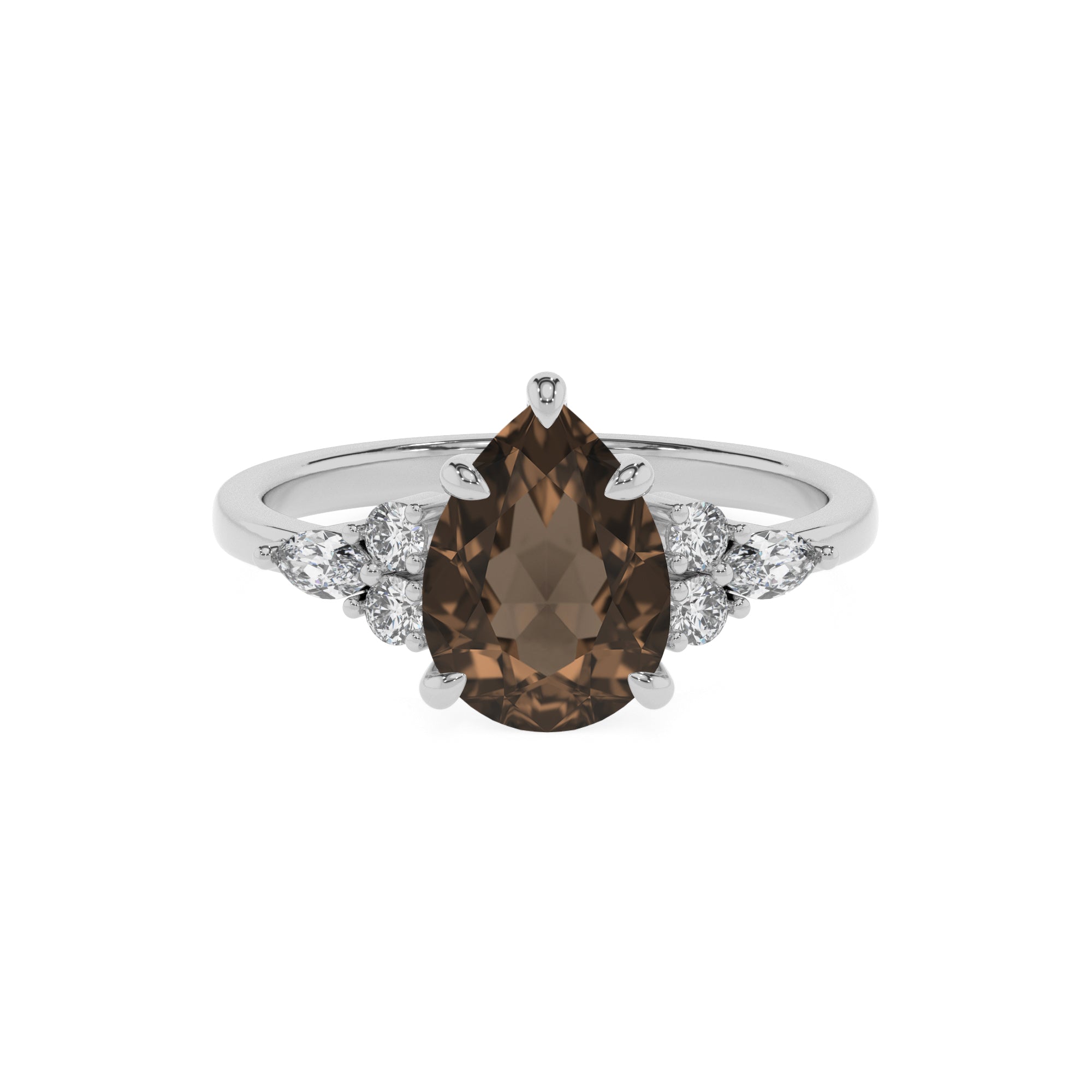 natural smoky-quartz pear solitaire engagement ring