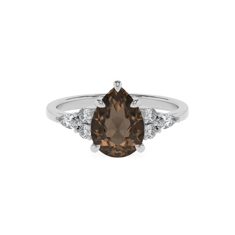 natural smoky-quartz pear solitaire engagement ring