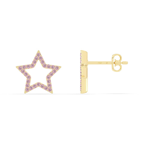 natural pink-tourmaline star stud earrings in yellow gold vermeil 