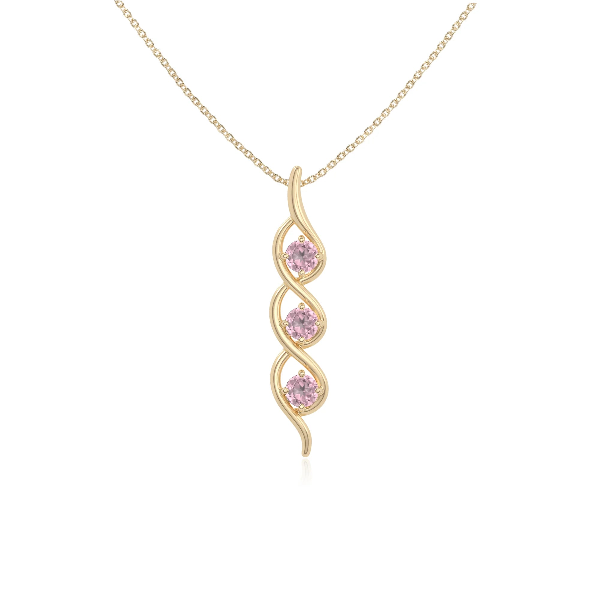 natural pink-tourmaline 3 stone helix necklaces in yellow gold vermeil 