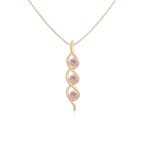 natural pink-tourmaline 3 stone helix necklaces in yellow gold vermeil 