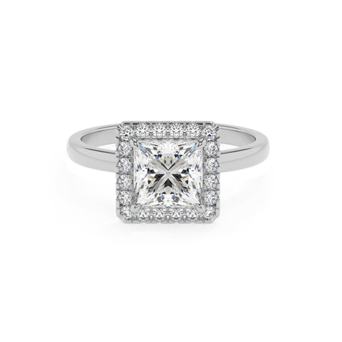 lab-grown moissanite princess halo solitaire engagement ring